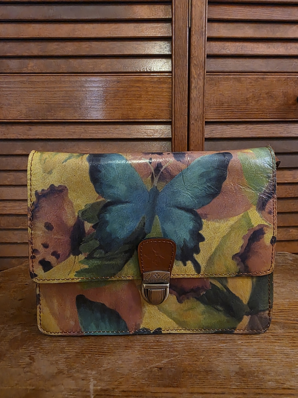 Patricia Nash Teal Butterfly Print Leather Crossbody